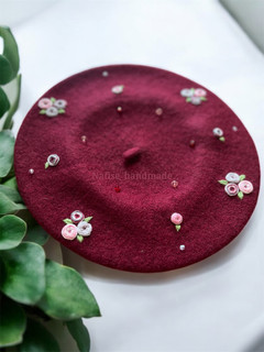 کلاه برت فرانسوی با گل رز و مهره کریستالی